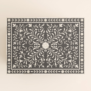 Mesa de Noche Gris de Estilo Fantasía con Incrustaciones de Hueso, Diseño Floral, Mueble de Sala de Estar, Artesanal, Duradero y de Calidad Premium - Product Image 3
