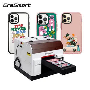 Erasmart Hot Selling A4 Custom Printer Flatbed Printer Phone Case Printing Machine PVC Glass Leather Metal Plastic A4 Uv Printer