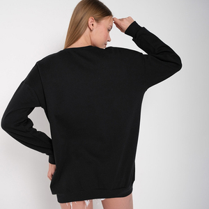 <b>Women</b> Oversized Crew Neck <b>Sweatshirt</b> Solid <b>Black</b> Long Sleeve Knitted Cotton Winter Wear Letter Decoration - Product Image 6