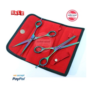 Tijeras de corte de pelo con borde de maquinilla de afeitar, tamaño 6,5 ", tornillo ajustable multicolor, acero inoxidable, cuidado del cabello y estilismo - Product Image 6