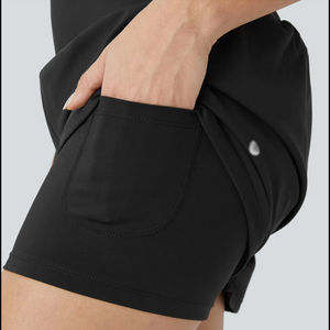 Ensemble de sport deux pièces DS-8757 : Haut de yoga corset respirant à imprimé uni et manches courtes, avec effet froncé aux fesses, en Spandex/Nylon - Product Image 6