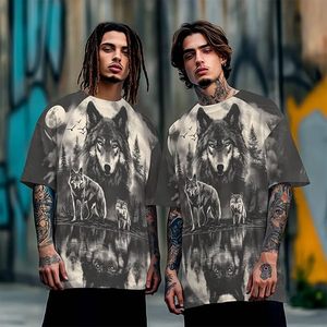Wolf Pack Moon Reflection Men's Short Sleeve O-Neck T-Shirt Printed <b>Animal</b> <b>Pattern</b> Eco-Friendly Street Style Oversized Fit 100% - Product Image 6