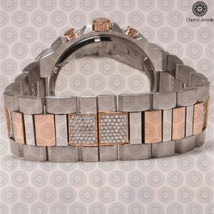 Montre de luxe pour homme Charm Jewels en acier inoxydable, cadran analogique rond de 43 mm, tachymètre, mouvement à quartz, fermoir pliant - Product Image 2