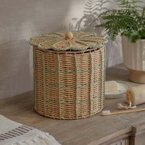 Eco Friendly Paper Kids Storage <b>Basket</b> <b>With</b> <b>Lid</b> Round Woven Nursery Organizer Handmade Laundry <b>Basket</b> Wholesale - Product Image 1