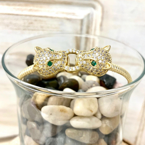 Gold Plated <b>Animal</b> Head Cuff Bracelet With <b>Crystal</b> Rhinestones Vintage Style Unisex Jewelry Gift - Product Image 2