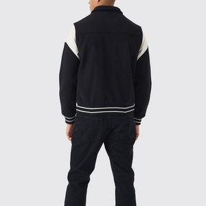 <b>Men's</b> Black And <b>Cream</b> Varsity <b>Jacket</b> With Embroidered Logo Front Button Closure Casual Autumn Wear - Product Image 5