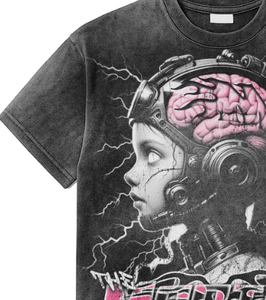 Men's Casual Acid Wash Canvas Vintage T-Shirts High Street Cotton Drop Shoulder with Custom O-neck Cartoon Print Short Sleeves - Product Image 1