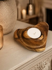 Support à bougie en bois vintage fait main, finition naturelle rustique, forme personnalisée, décoration de table, centre de table, mariage, fête, cadeau pour la maison - Product Image 1