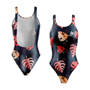 OEM ODM Women's Eco Friendly One <b>Piece</b> Swimsuit Plant Pattern Round Neck Stretchable Swimwear Bodysuit Custom Front Logo Printed - Product Image 6