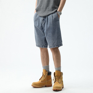 Shorts en jean décontractés pour homme, taille mi-haute, coupe droite, respirants et légers, 100% coton extensible, bleu - Product Image 3