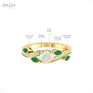 Verified Suppliers 6mm Round Cut <b>Opal</b> & Emerald Floral <b>Ring</b> 14k Solid Gold Diamond Accent Twisted <b>Ring</b> for Engagement Gift - Product Image 6