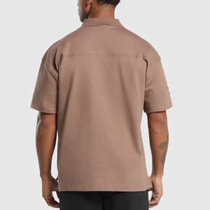 เสื้อโปโลแขนสั้นผ้าฝ้ายสีทึบสำหรับผู้ชายระบายอากาศได้ดีสวมใส่สบายสำหรับเล่นกอล์ฟสีน้ำตาลคอปกโปโลปิดด้วยกระดุม - Product Image 3