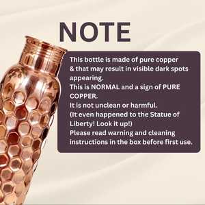 Bouteille d'eau en cuivre pur à 100 % Ayurveda, bien-être ayurvédique, bouteille de voyage anti-fuite de 32 oz, design diamant - Product Image 5