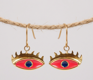 Pendientes de ojo de esmalte rosa hechos a mano, chapados en oro, de latón, talismán protector, joyería para mujer, al por mayor - Product Image 4