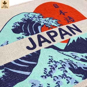 Bolsa de Yute Blanca Teñida, Modelo Japan Power Wave, Grande, 40x29x15 cm, Asa Naranja, Impresión Serigrafiada, Bolsa de Playa, Compras, Regalo, Venta al Por Mayor, OEM, B2B - Product Image 3