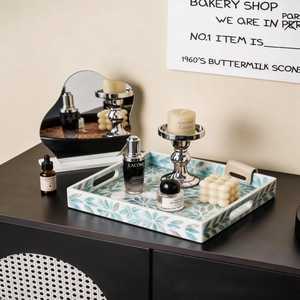Plateau de service rectangulaire en nacre incrustée, motif feuille mosaïque, fait main, design moderne et luxueux, passe au lave-vaisselle, plateau décoratif - Product Image 3