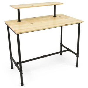 Bureau d'ordinateur industriel de style tuyau Aqdus Saleem AS-ID11 avec support pour écran |   Cadre en acier et bois de pin en gros - Product Image 1