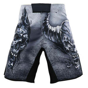 Pantalones Cortos de MMA para Hombre, Color Gris, Estampado de Calavera, Sublimados, para Entrenamiento y Combate, Ropa Deportiva - Product Image 4