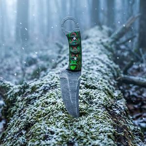 Cuchillo de caza y desollado de acero de Damasco hecho a mano, mango de madera Pakka, hoja recta, grado industrial, fijo, para camping al aire libre, OEM - Product Image 4