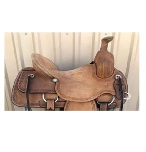 Selle de cheval en cuir brun rugueux pour la cordeuse, siège rigide, durable, style western ranch, avec kit de harnais, tailles de 10 à 18 pouces, fabrication indienne - Product Image 3