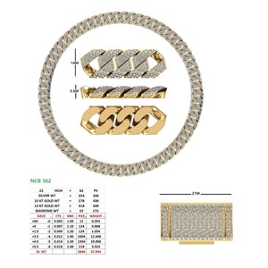 Collar de eslabones cubanos con diamantes cultivados en laboratorio, oro amarillo macizo de 14k y 18k, cadena gruesa de 22 pulgadas con incrustaciones de circonitas, para hombre, venta al por mayor - Product Image 1