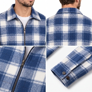 Chaqueta de Franela con Cierre de Cremallera para Hombre, Manga Larga, Chaqueta de Franela a Cuadros con Cierre de Botones, Mangas con Cuello Camisero, Chaquetas de Franela a Cuadros - Product Image 6