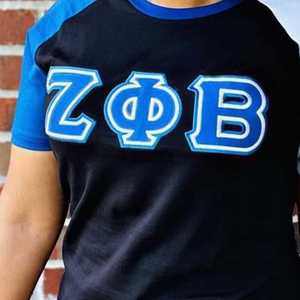 T-shirt à manches raglan Zeta Phi Beta, noir, bleu, blanc, broderie de lettres grecques, t-shirt pour femmes, décontracté, élégant, coupe ajustée - Product Image 6