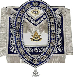 Ensemble tablier de maître maçon maçonnique brodé à la main, tablier de Loge Bleue avec collier à chaîne et bijoux, ensemble maçonnique - Product Image 2