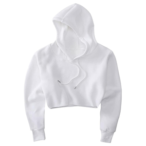 Trendy Y2K Raw Hem Cropped Hoodie Women Custom Logo Drop Shoulder Vibrant <b>White</b> Crop Pullover Sweatshirt - Product Image 1