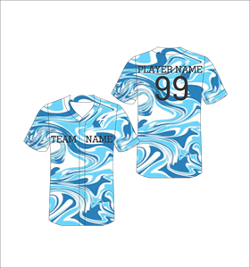 เสื้อเบสบอลแบบกำหนดเอง พิมพ์ลายคลื่นสีน้ำเงิน คอวี แขนสั้น ระบายอากาศได้ดี โพลีเอสเตอร์ สำหรับผู้ใหญ่ผู้ชาย ทุกฤดูกาล - Product Image 4