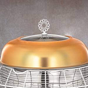 Réchaud de buffet rond style nordique avec base en maille blanche et plat chauffant doré en acier inoxydable pour traiteur, idéal pour mariages et réceptions - Product Image 5