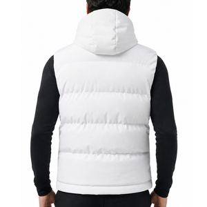 Best selling <b>Men's</b> <b>White</b> Hooded Puffer <b>Vest</b> With Zipper Closure And Side Pockets Windproof Winter Jacket Casual Style - Product Image 4