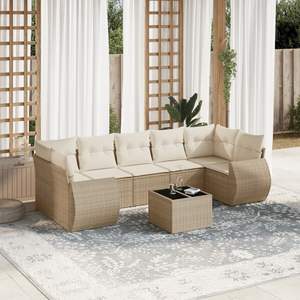 Conjunto de Sofás de Jardín de Ratán Sintético PE Beige con Muchos Asientos - Product Image 1