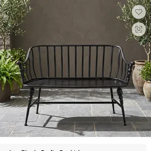 Banco de Jardín Vintage de Metal Negro con Respaldo Curvo y Reposabrazos, Mueble Decorativo para Interiores y Exteriores - Product Image 3