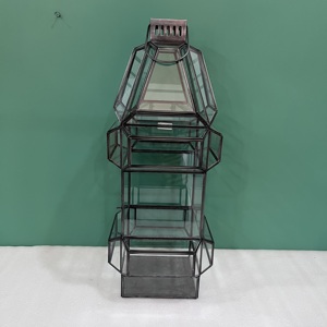 Lanterne en verre géométrique moderne avec cadre en métal, porte-bougie décoratif, lanterne de table pour la maison, mariage, décoration du Ramadan - Product Image 4