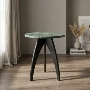 Modern <b>Round</b> Green Marble <b>Side</b> <b>Table</b> With <b>Black</b> Tripod Base Handmade Accent End <b>Table</b> for Living Room Bedroom Decor - Product Image 1