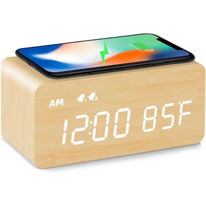 Birch Wood <b>LED</b> Desk <b>Clock</b> Wireless Charger - Wholesale Handcrafted - Product Image 5