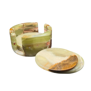 OEM Customise Round Set of 6 Modern Big Slab Onyx <b>Marble</b> <b>Coasters</b> for Kitchen Home Decoration - Product Image 3