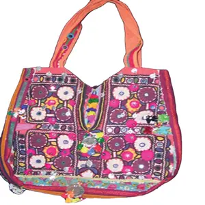 Gypsy Boho Banjara hecho a mano Vintage Tote Bag Casual boda banquete cierre de cremallera con decoración bordada - Product Image 1