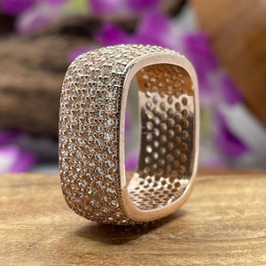 Anillo de Eternidad de Plata de Ley 925 Chapado en Oro Rosa con Diamantes de Moissanita, Corte Brillante Redondo, Engaste Pavé, Anillo de Boda de Lujo - Product Image 2