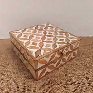 Premium Bone Inlay Jewelry <b>Box</b> - Handmade Camel Bone Mosaic <b>Trinket</b> Keepsake <b>Box</b> Arabic Geometric Pattern Luxury Storage Gift - Product Image 2