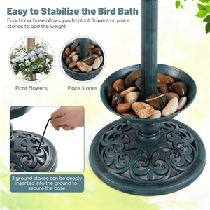 Combinazione di abbeveratoio e mangiatoia per uccelli in bronzo su piedistallo con lampada a energia solare per decorazione da giardino esterno - Product Image 6