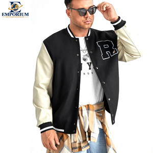 Bon Fournisseur : Créez Votre Propre Veste de Baseball Varsity en Polyester Noir et Blanc avec Col Montant et Fermeture à Boutons-Pression - Product Image 4