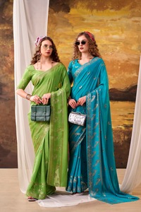 Sari contemporáneo de tejido crepé sintético en azul aguamarina para uso casual - Product Image 5