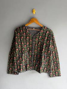 Veste en coton à imprimé floral pour femme, col en V, manches chauve-souris, style Prairie Chic, respirante, idéale pour l'été, cadeau pour elle - Product Image 1