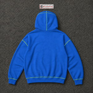 Blue Gothic Zip Up <b>Hoodie</b> Green Contrast <b>Stitching</b> <b>Oversized</b> Streetwear Embroidered Logo Unisex Custom Punk Fashion <b>Hoodie</b> Wear - Product Image 6