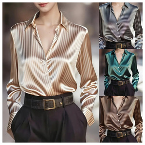 Blusa de Negocios Formal de Manga Larga Translúcida con Rayas Tejidas Estilo Vintage para Mujer, Diseño 2026, Moda Otoño - Product Image 6