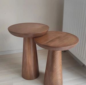 Mesa Auxiliar Redonda Minimalista de Madera Maciza Wabi Sabi, Ecológica y Hecha a Mano, Mesa de Centro para Sala de Estar, Decoración del Hogar - Product Image 2