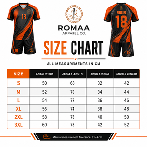 Ensemble de maillot de football personnalisé orange et noir, maillot sublimé, short, col en V, évacuation de l'humidité, extensible dans quatre directions, respectueux de l'environnement, adulte - Product Image 2