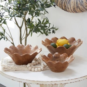 Ensemble de bols décoratifs en bois faits à la main, style bohème, finition naturelle, pour fruits et en-cas, vaisselle décorative pour la maison - Product Image 1